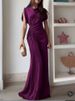 Casual O-neck Draped Gowns Dress Elegant Hight Waist Slim Fit Evening Dress Vestidos Women Fashion Temperament Solid Long Dress_ecoleips.com