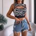 Real Shot Of 2026 Summer Hollow-out Contrasting Color Zebra Print Cropped Knit Top For Vacation. Cross-border_ecoleips.com