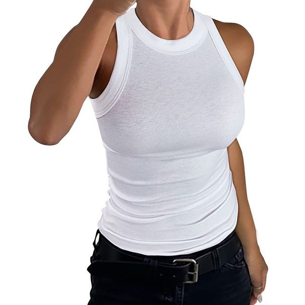 2025 European American Cross-border Independent Site Summer Women's Ribbed Tank Top With Round Neck And Slim Fit_ecoleips.com