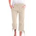 Women's Clothing Solid Color Cotton And Linen Loose Drawstring Seven Point Wide Leg Casual Trousers_ecoleips.com