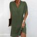 Women's V-Neck Smocked Batwing Sleeve Dress, Flowy Spring Summer Casual Maxi Dress With Elastic Waist_ecoleips.com