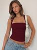 Hugcitar Women Fashion Square Collar Solid Patchwork Lace Sexy Crop Tank Top Summer Clothes Summer Clothes Streetwear Party_ecoleips.com