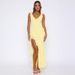 2024 Summer New Fashion V-Neck Sleeveless Ruffled Slit Slim Dress Wholesale For Women_ecoleips.com