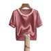European And American Cross-border Foreign Trade New French-style Satin Pearl Collar Short-sleeve T-shirt For Women,_ecoleips.com