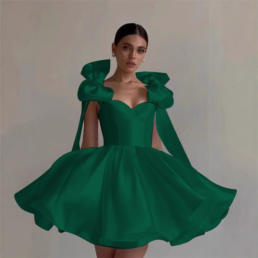 Women's Bow Designed Halter Top Short Dress For Birthday Parties Elegant Evening Gown Party Wear_ecoleips.com