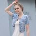 Women's Plus Size Denim Shirt - Lightweight 3/4 Sleeve Button Down Top With Tie Front Oversized Chambray Duster Vest_ecoleips.com