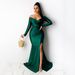 K Women's Sexy Dress, Party Dress, V-neck, Formal Gown, Solid Color, Wide Slit, Long Dress, Long Sleeves_ecoleips.com