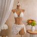 European American Style Solid Color Hollow out Bikini Set Women's Three Piece Swimsuit with Suspender Skirt for Vacation_ecoleips.com