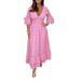 2023 . Wish Independent Site Cross-border New Fashion Comfortable Loose High-waisted Embroidered Solid Color Dress_ecoleips.com
