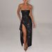Glamorous Solid Bodycon Dress, Dazzling Fine Glitter Fabric, High Slit Detail, Skinny Slimming Silhouette, Sexy Evening Party Wear_ecoleips.com