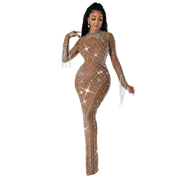 Women’s Clothing Autumn And Winter New Women's Sexy Mesh Hot Diamond Nightclub Party Long Dress_ecoleips.com