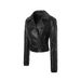 Aria Basics Black Rivet Leather Jacket For Women, Short Style, With Metal Ring Belt On The Back, Punk Biker Jacket, Direct From_ecoleips.com