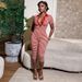 Women's Striped Print Jumpsuit Capri Pants Short Sleeved Tight Fitting Cross Border Hot Girl Style European American Foreign Trade D26JP197_ecoleips.com