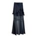 Black Ruffled Midi Skirt for Women Summer Style Elegant Design Mesh Paneling High Waist Slimming Flowing Bodycon Long Skirt_ecoleips.com