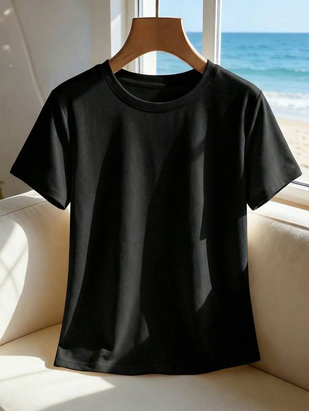 Women's Clothing Women's Casual Round Neck Short Sleeve T-Shirt Multi-Color Style Simple Stylish Sports Top Solid Color Loose Fit_ecoleips.com