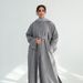 Voya Women's Modest Maxi Dress - Long Sleeve Abaya Style Kaftan With Self Tie Belt, Loose Fit Casual Dress, Elegant Solid Color Loungewear, Cream Beige_ecoleips.com