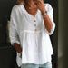 Women's Clothing Casual Three Quarter Sleeve Lace V Neck Pullover Multicolor Women's Tops Shirt_ecoleips.com