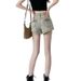 American-style Girl Denim Shorts For Women, Summer 2026 New Model, High-waisted, Stretchy, Slimming, Straight A-line_ecoleips.com