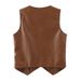 Women's Clothing Leather Vest Sleeveless New Fashionable Loose PU Vest Short Brown Spring Outerwear_ecoleips.com