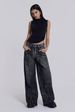 Vintage Black Washed Wide Leg Jeans For Women, High Waist Loose Baggy Denim Pants With Raw Edge Pockets, Casual Streetwear Daily Wear Relaxed Fit Dist_ecoleips.com