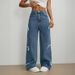 Women's Loose Wide-Leg Jeans – Vintage Washed Denim Pants With Pure Straight Fit, Street Bow Detail & Comfortable Stretch_ecoleips.com