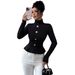 European American Cross-border 2026 Autumn Winter New High-neck Top With Rose Metal Buckle Decoration And_ecoleips.com