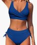 Women's Clothing Swimsuit Split Bikini Solid Color Cross Straps High Waist Swimsuit_ecoleips.com