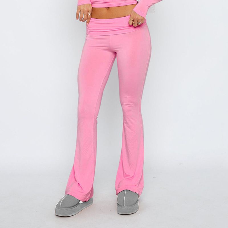 Women's Casual Style Low Waisted Flared Pants Set Slimming Solid Color Fashion_ecoleips.com