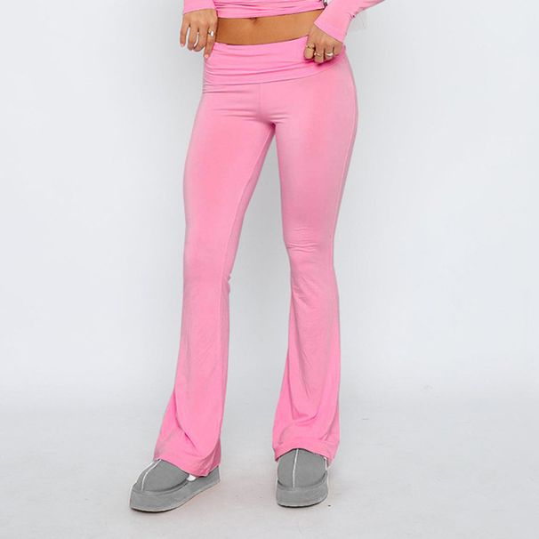 Women's Casual Style Low Waisted Flared Pants Set Slimming Solid Color Fashion_ecoleips.com