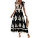 Women's Fashion Dress For Summer: An Elegant Vacation-Style Dress With Printed Design And A V-Neck._ecoleips.com