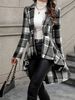Women's Elegant Plaid Button Front Jacket Long Sleeve High Low Flared Design Spring/Autumn_ecoleips.com