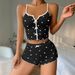 Women's Heart Shaped Printed Pajamas Set Contrast Color Home Clothes Front Slit Suspender Design New_ecoleips.com