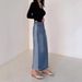 Retro High-Waisted Slimming Denim Skirt For Women With Frayed Edge Slit A-Line Summer Style Casual Elegant Fashion Street Style_ecoleips.com