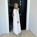Elegant Muslim Dress With Lace Trim & Lantern Sleeves – Modest Loose Fit, Full-Length Skirt For Women (White/Apricot, S-XL)_ecoleips.com
