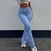 Women's High-Waisted Slim Fit Flared Jeans Light Blue Zipper Closure Casual Cotton Denim Street Style Solid Color For Office Lady_ecoleips.com