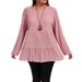 Elegant Plus Size Women's Casual T-Shirt - Soft Round Neck Long Sleeve Top In Pink & Dark Green (1xl-5xl)_ecoleips.com
