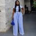 Spring New Women's Casual Striped Set Round Neck Short Top Wide Leg Pants American Style In Stock_ecoleips.com