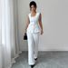 Elegant Square Neck Button-Down Vest & Wide-Leg Pants Set For Women - Premium Stretch Polyester Blend Womensuit (S-XL)_ecoleips.com