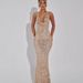 Women’s Clothing Fashion Trend Sequined Deep V Halter Neck Hip Skirt Female Winter New Sexy Slim Slightly Revealing Back Long Skirt_ecoleips.com
