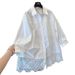 Elegant plus Size White Blouse for Women Loose Fit Long Sleeve Shirt with Lace Trim Chic Tunic Top for Spring_ecoleips.com