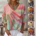Women's Retro Floral Gradient Art Print V Neck Short Sleeve Top European American Style Cross Border Fashion for Ladies_ecoleips.com