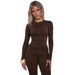 Women's Slim Fit Round Neck Top And Bottoms Set Long Sleeved Pleated European American Style Fashion Autumn_ecoleips.com