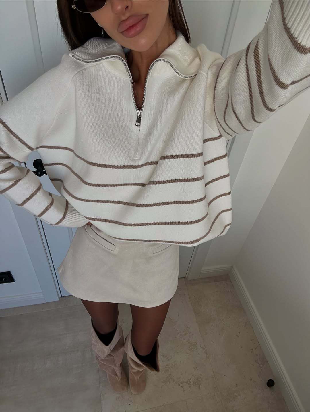 Retro Color-Block Striped Knit Sweater – Oversized Pullover With Half-Zip & Collar, Cotton Blend Casual Top For Women & Men_ecoleips.com