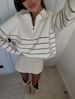 Retro Color-Block Striped Knit Sweater – Oversized Pullover With Half-Zip & Collar, Cotton Blend Casual Top For Women & Men_ecoleips.com
