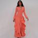 Muslim Dress Summer V-Neck Long Slit Ruffle Dress Elegant American Style Polyester Muslim Dress_ecoleips.com
