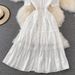 Red V Neck Dress Summer Style French Retro First Love Temperament Fairy Dress for Beach Vacation Or Desert Long Women's Clothing_ecoleips.com