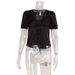 French Style Slim Fit Tie up Lace Patchwork T-Shirt Sexy Short Sleeve Top for Women Summer Alluring Pure Look_ecoleips.com