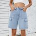 Women's Washed Denim Cargo Shorts Streetwear Mid-Length Summer Shorts Trendy Comfortable Multi-Pocket Design_ecoleips.com