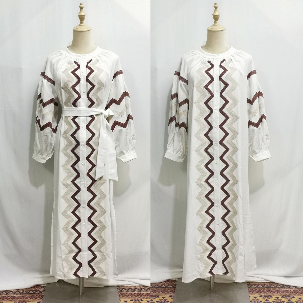 Women's Clothing Three Colors Heavy Embroidery Lantern Sleeve Dress_ecoleips.com