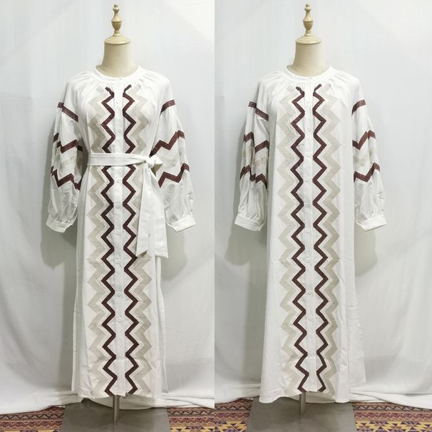 Women's Clothing Three Colors Heavy Embroidery Lantern Sleeve Dress_ecoleips.com